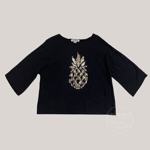 Tommy Bahama Black Cashmere Blend Sweater | Gold Sequin Pineapple, S